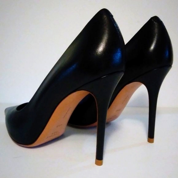 CÉLINE NEW 7.5 BLACK POINTED TOE LEATHER HEELS w BOX pumps womens - Picture 4 of 16